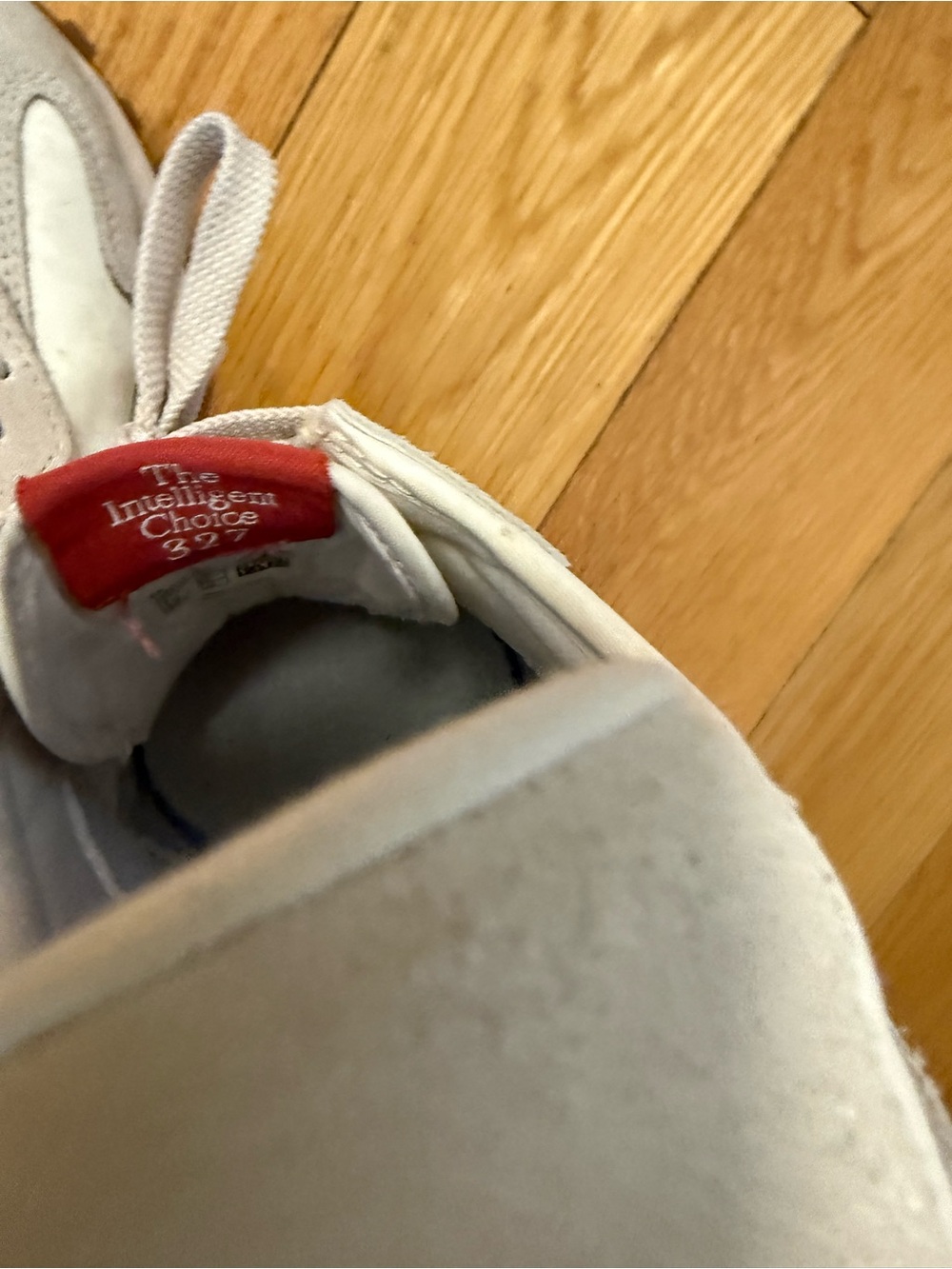 New Balance 327 White & Light Gray Sneakers with Red Logo - Picture 7 of 7